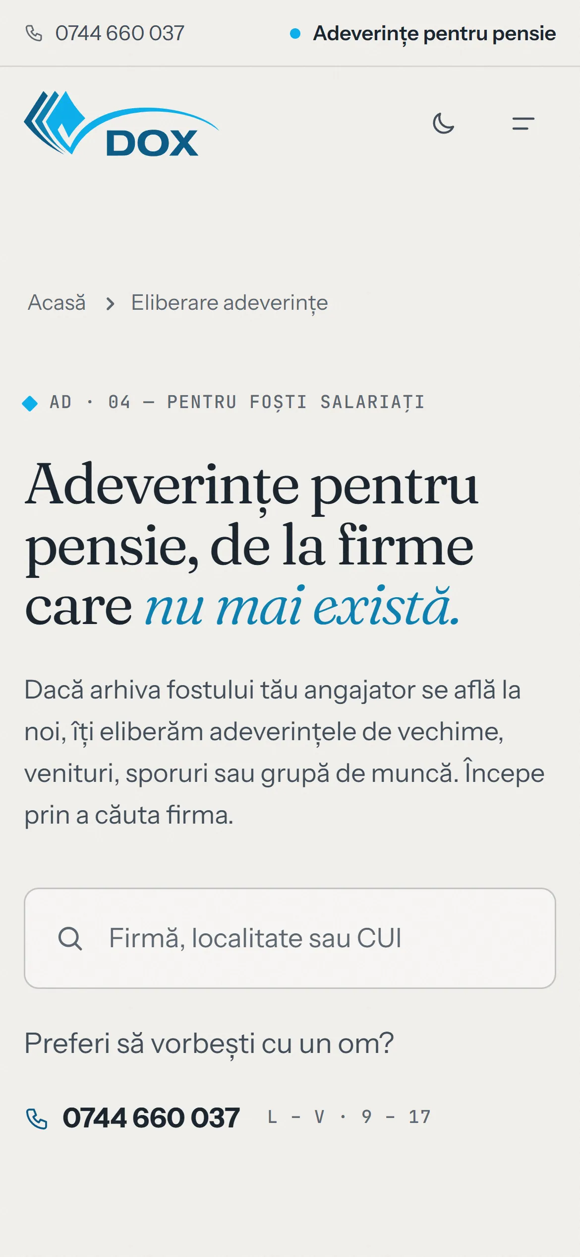 Fluxul pentru adeverințe pe mobil