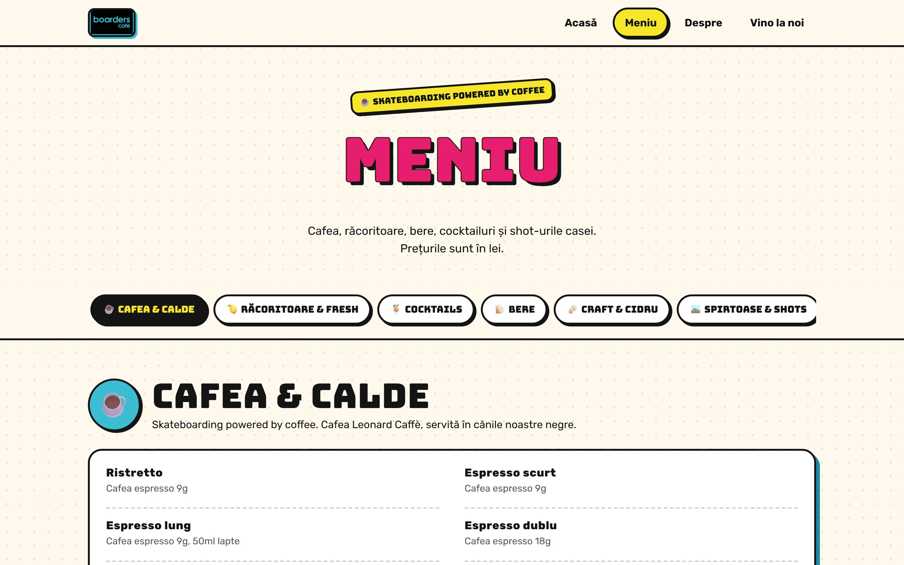 The full menu with scroll-following tabs