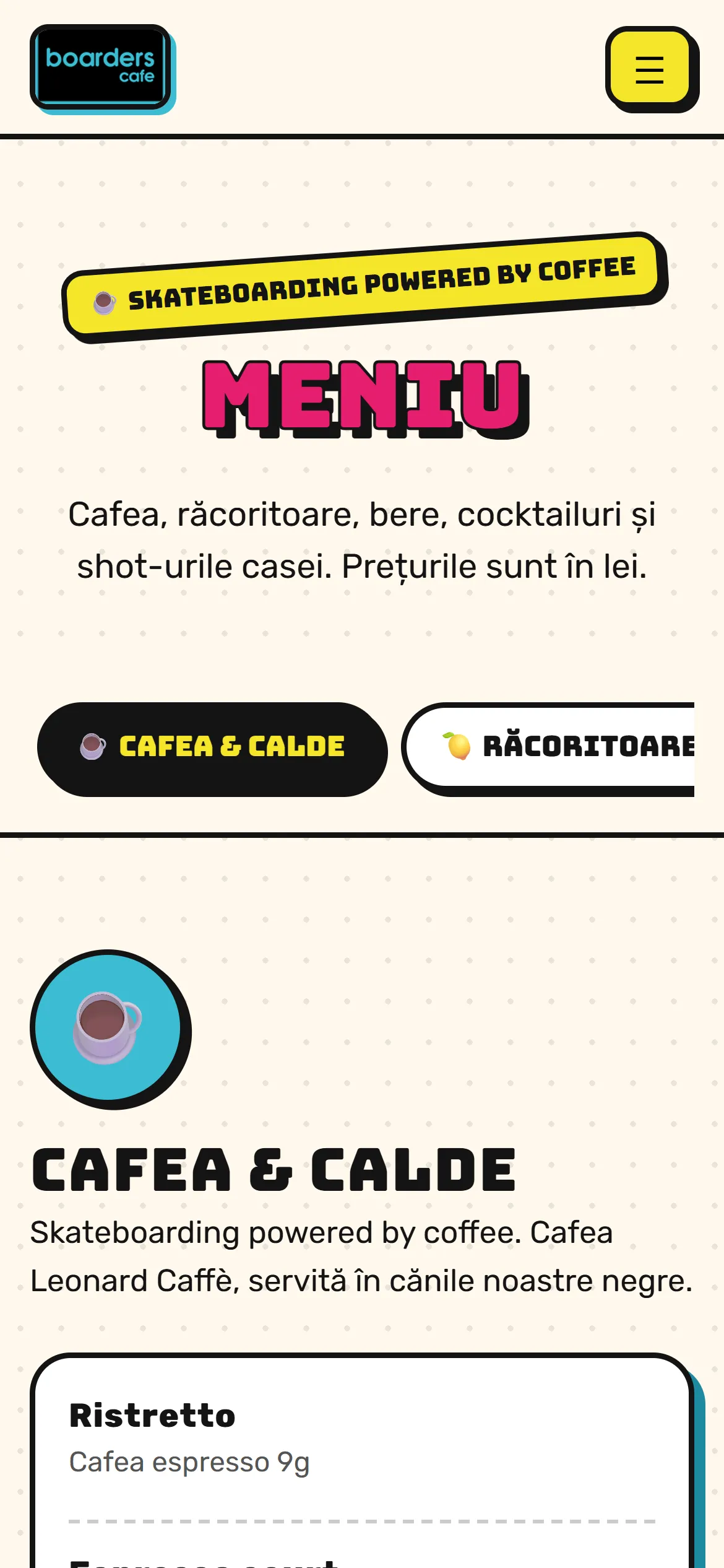 The menu on mobile