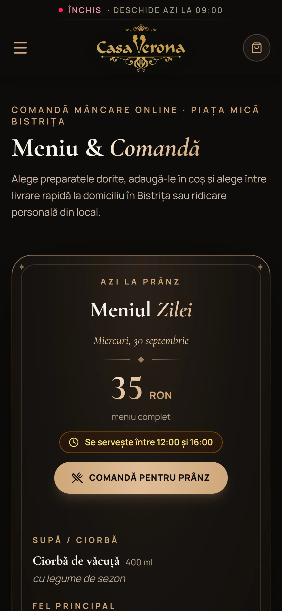 Meniul pe mobil, cu titluri de categorie fixe