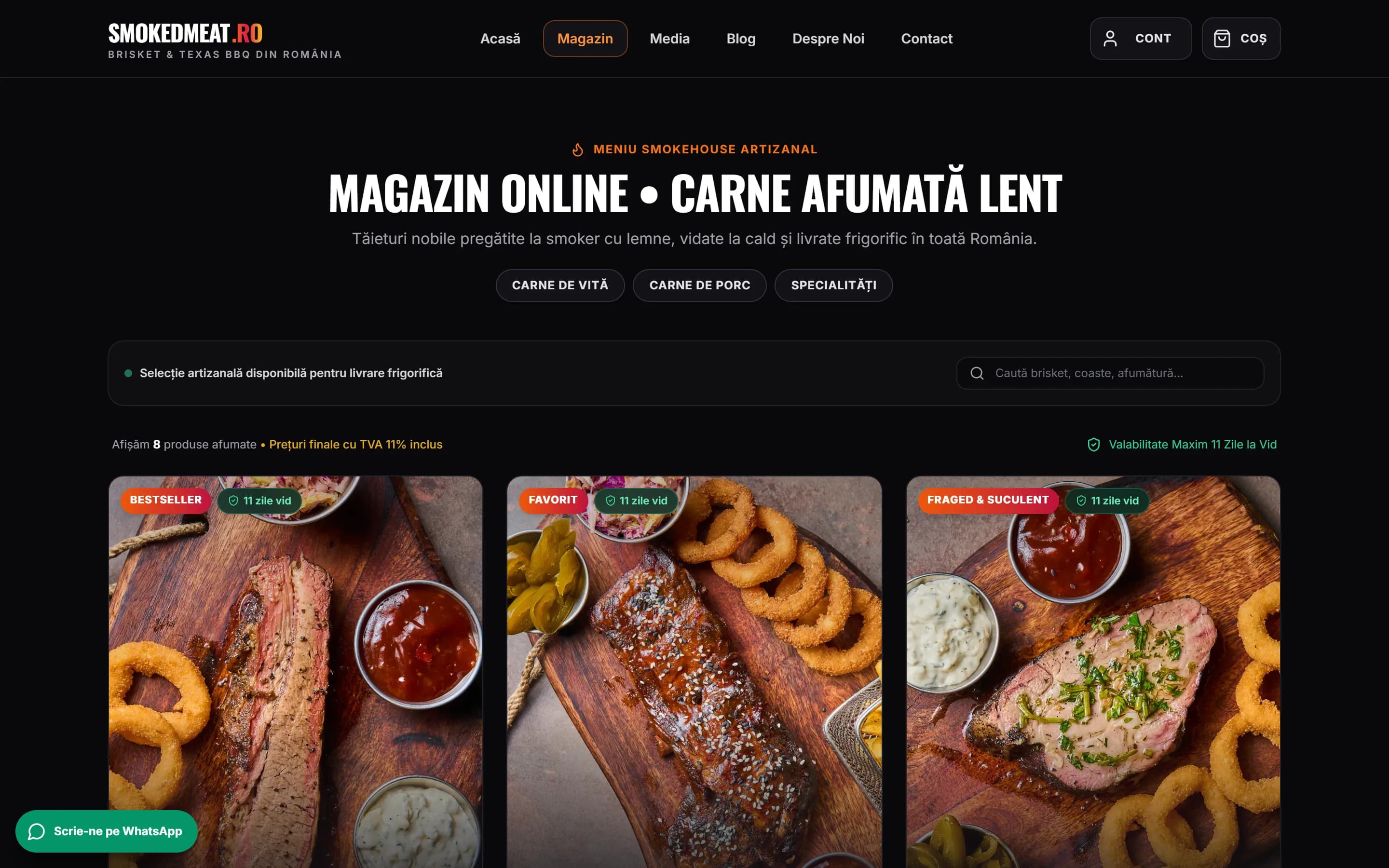 Magazinul: grilă de produse afumate cu prețuri și gramaje